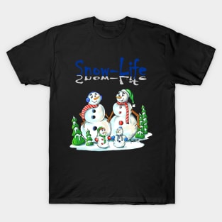 Snowman Family in Christmas Winter Landcape T-Shirt